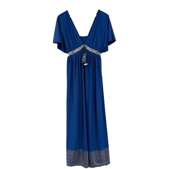 Cabana Life Blue Flutter Sleeve Maxi Dress Large Boho Resort Cover Up UPF 50+ - Picture 2 of 11